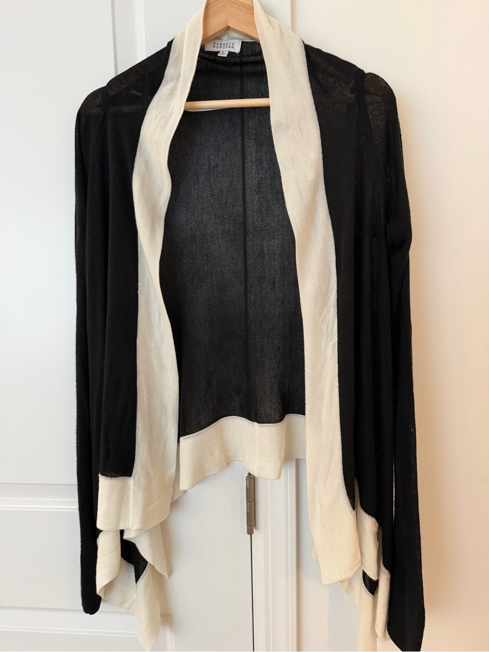 Barneys New York Black & Ivory Sheer Open Front Cardigan – Women’s Small